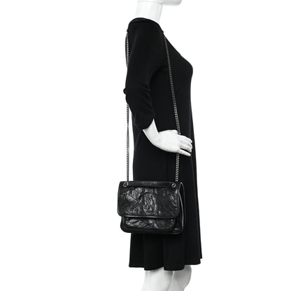 Saint Laurent Crinkled Calfskin Matelasse Monogram Baby Niki Chain Satchel Black 2 of 15