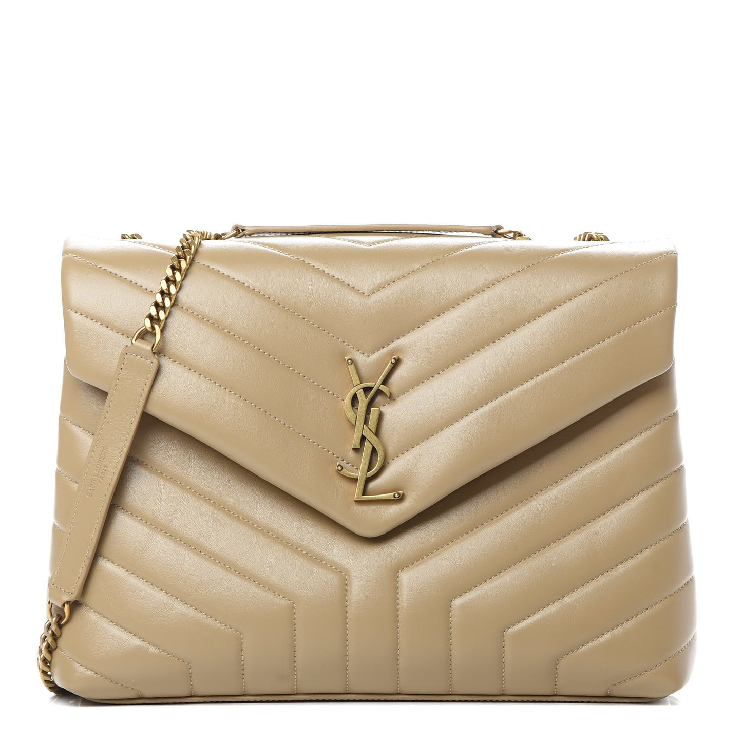 Calfskin Y Quilted Monogram Medium Loulou Chain Satchel Dark Beige