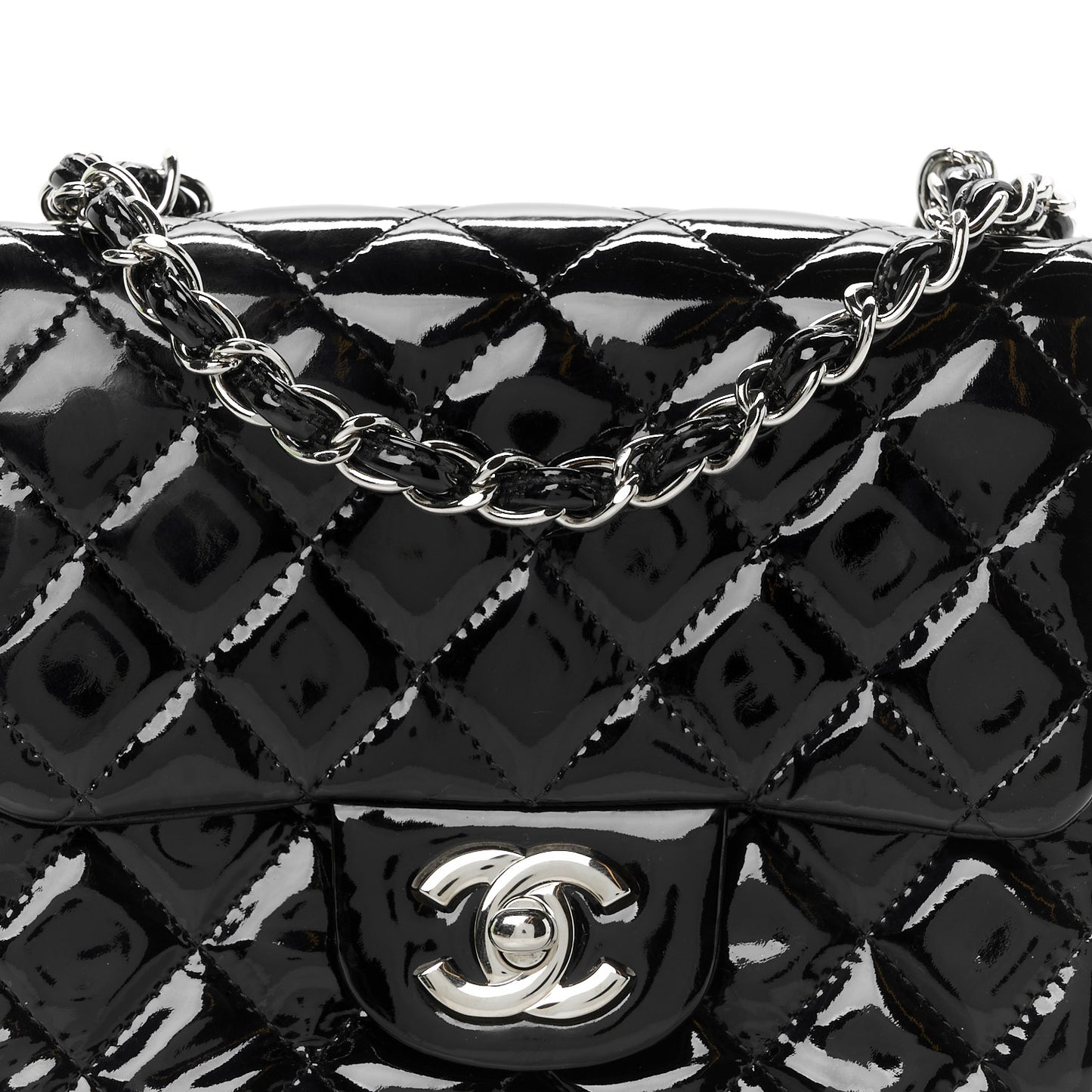 Patent Calfskin Quilted Mini Square Flap Black