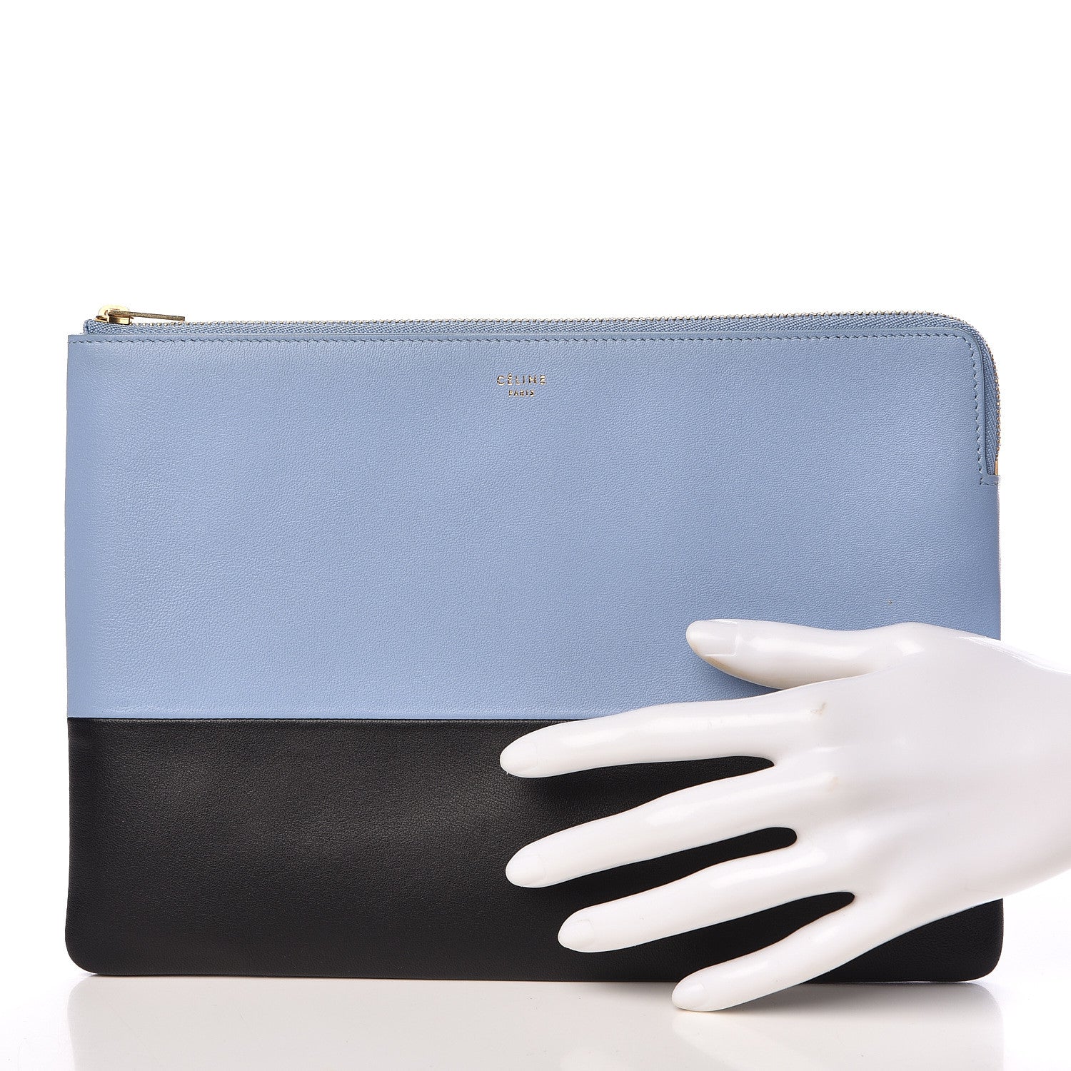 Celine Smooth Lambskin Bi-Color Solo Clutch Pouch Blue Black 2 of 10