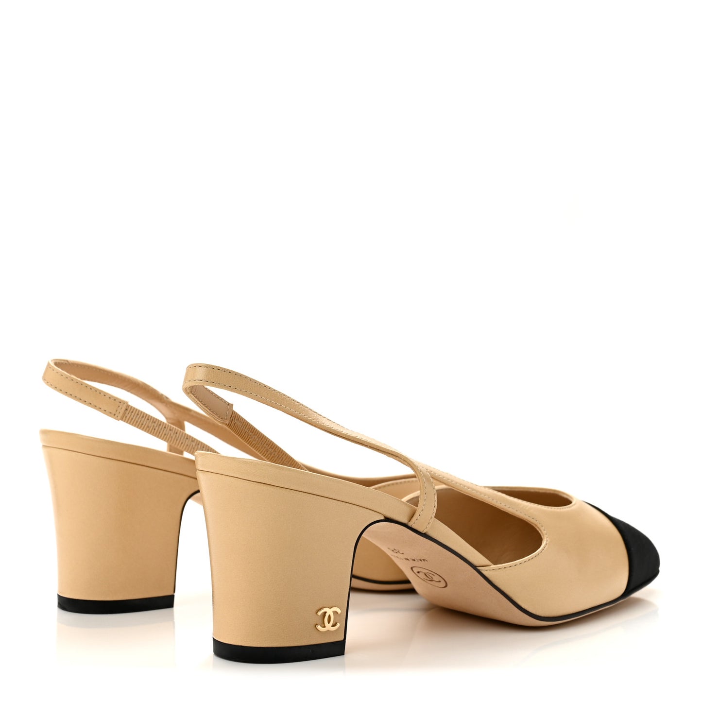 Goatskin Grosgrain Cap Toe CC Slingback Pumps 38 Beige Black