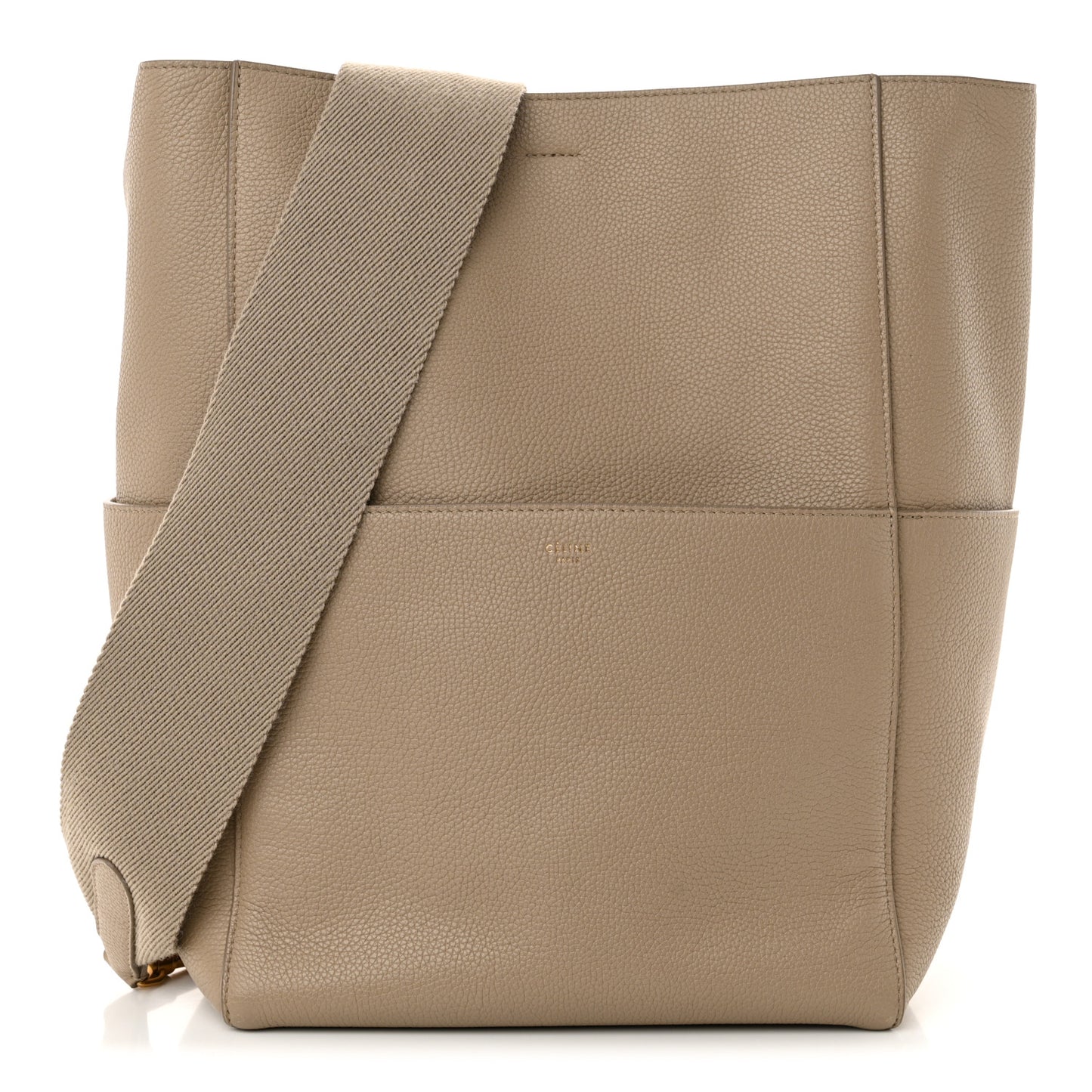 Soft Grained Calfskin Sangle Bucket Bag Taupe