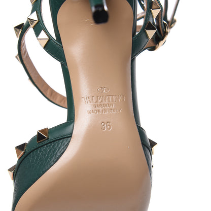 Valentino Garavani Pebbled Calfskin Rockstud Ankle Strap 65mm Pumps 36 English Green 6 of 8