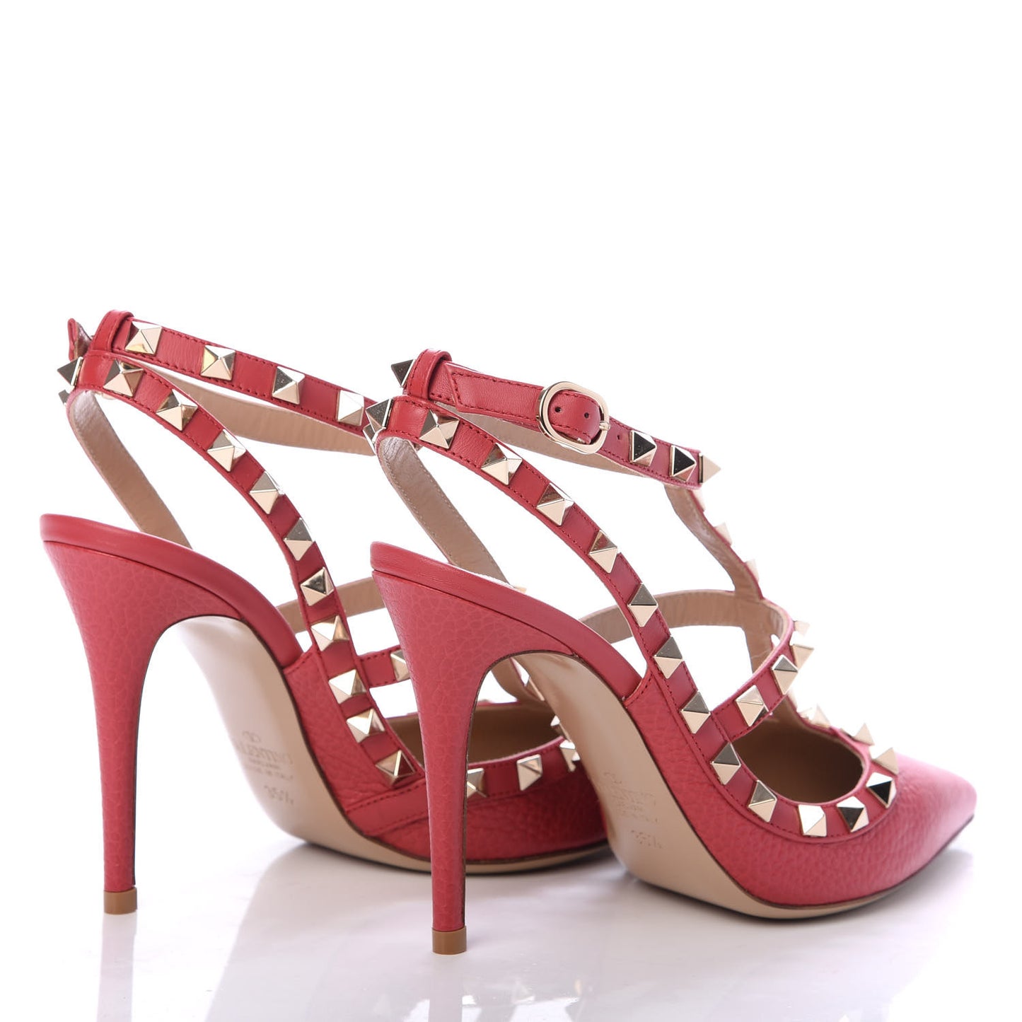 Pebbled Calfskin Rockstud Ankle Strap 100mm Pumps 35.5 Rock Pink