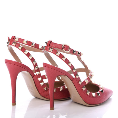 Valentino Garavani Pebbled Calfskin Rockstud Ankle Strap 100mm Pumps 35.5 Rock Pink 4 of 7