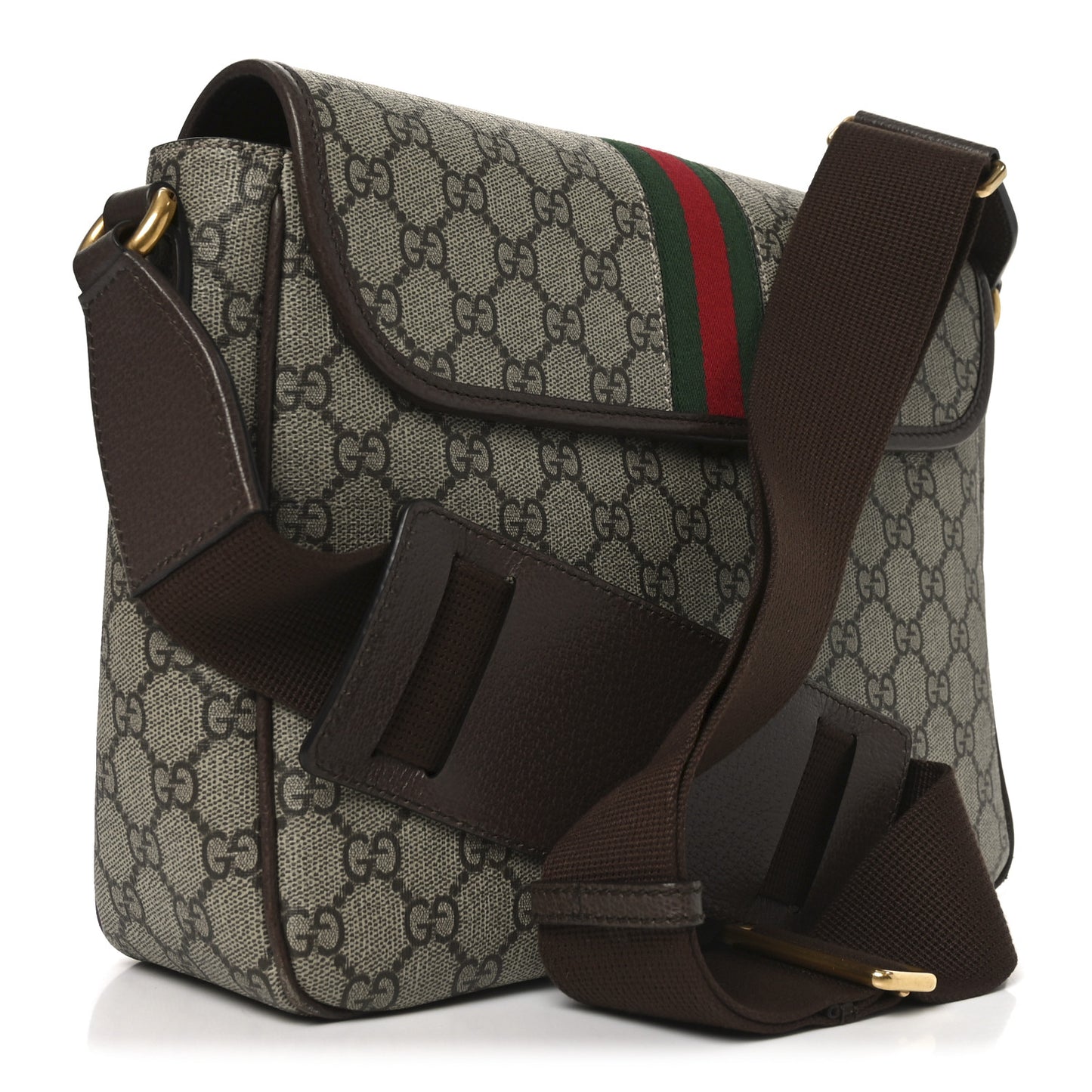 Tender GG Supreme Monogram Textured Dollar Calfskin Ophidia Messenger Bag Beige Ebony Dark Brown