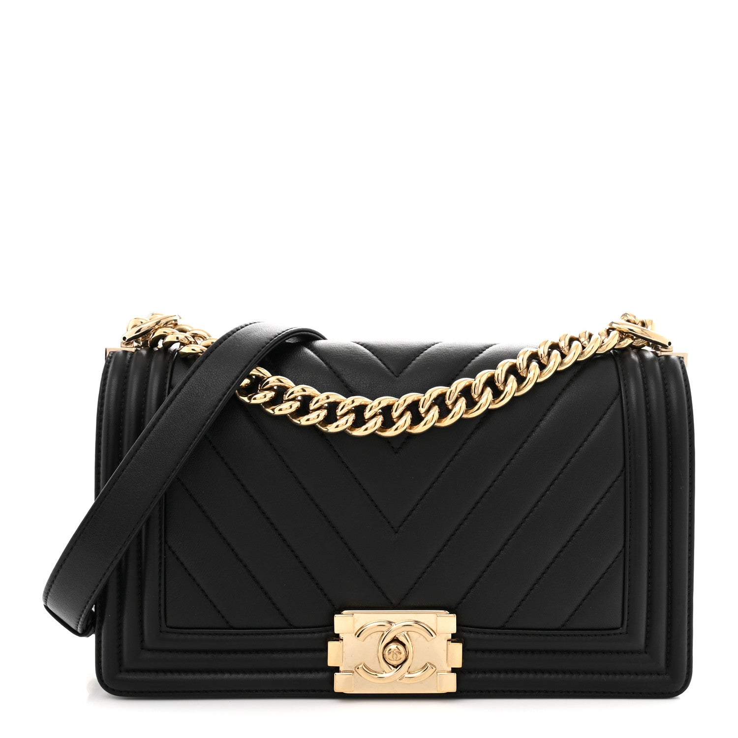 Chanel Lambskin Chevron Quilted Medium Boy Flap Black 1 of 10