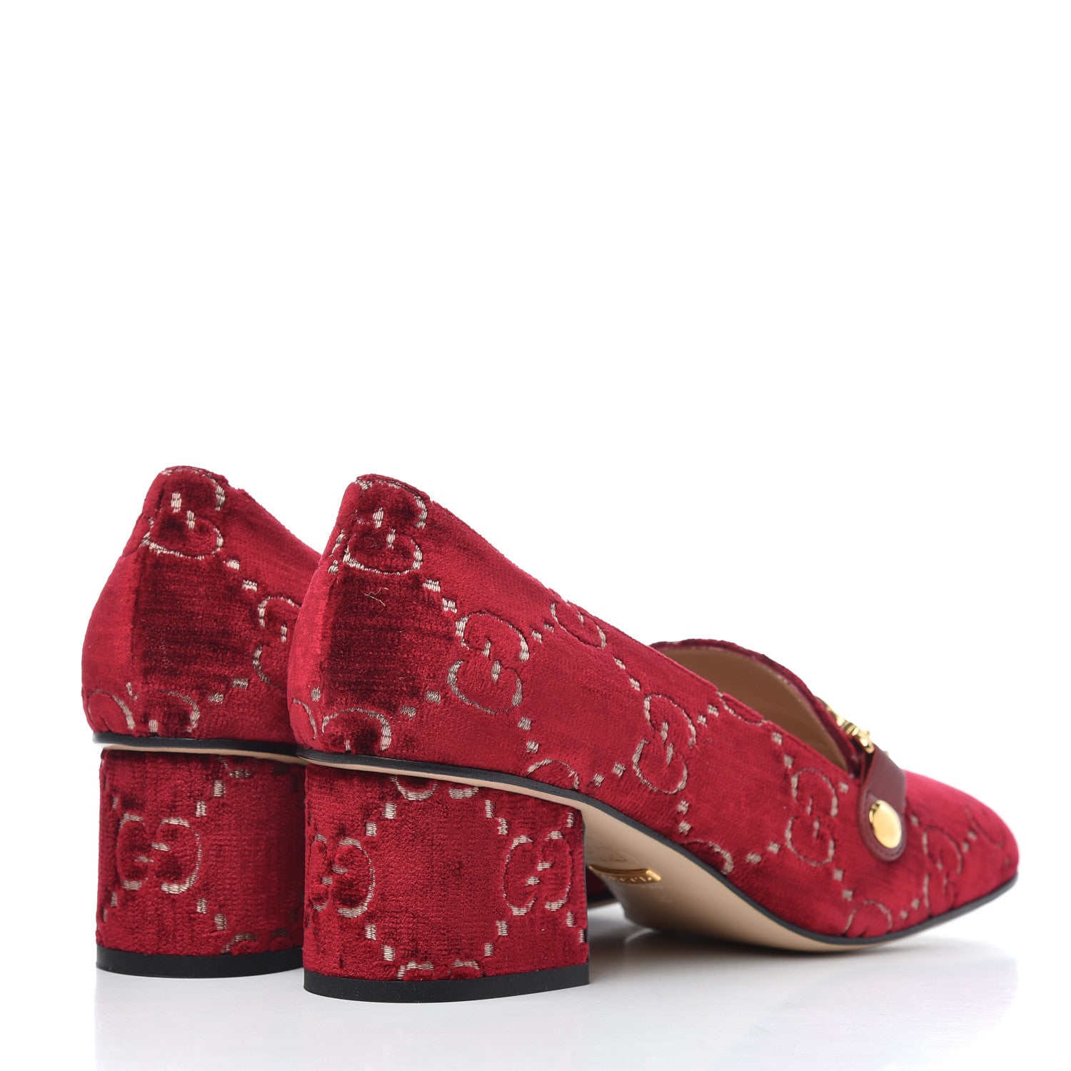 Gucci Velvet GG Monogram Sylvie Web Chain Mid Heel Loafers 38 Red Cipria 4 of 9