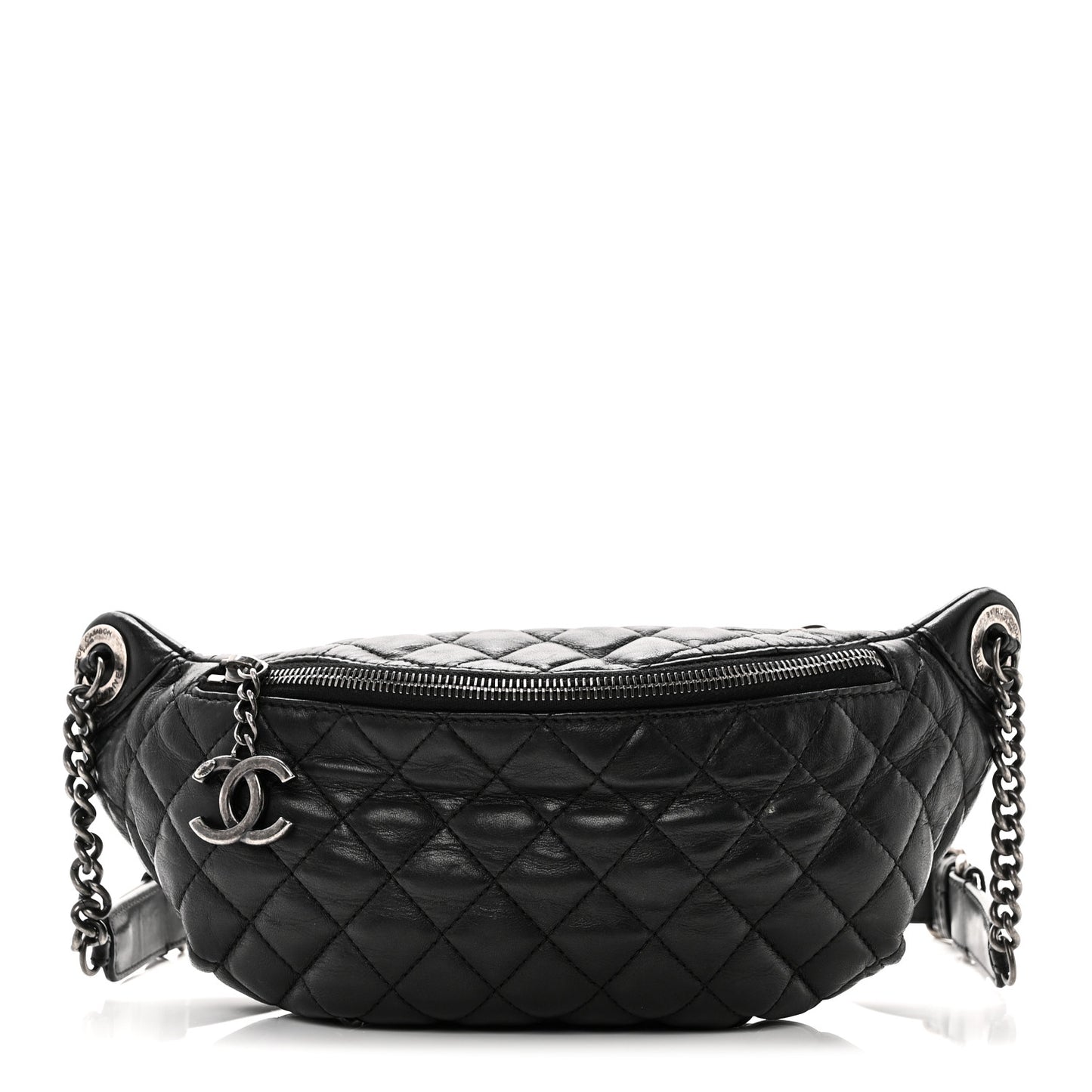 Lambskin Quilted Banane Waist Bag Fanny Pack Black