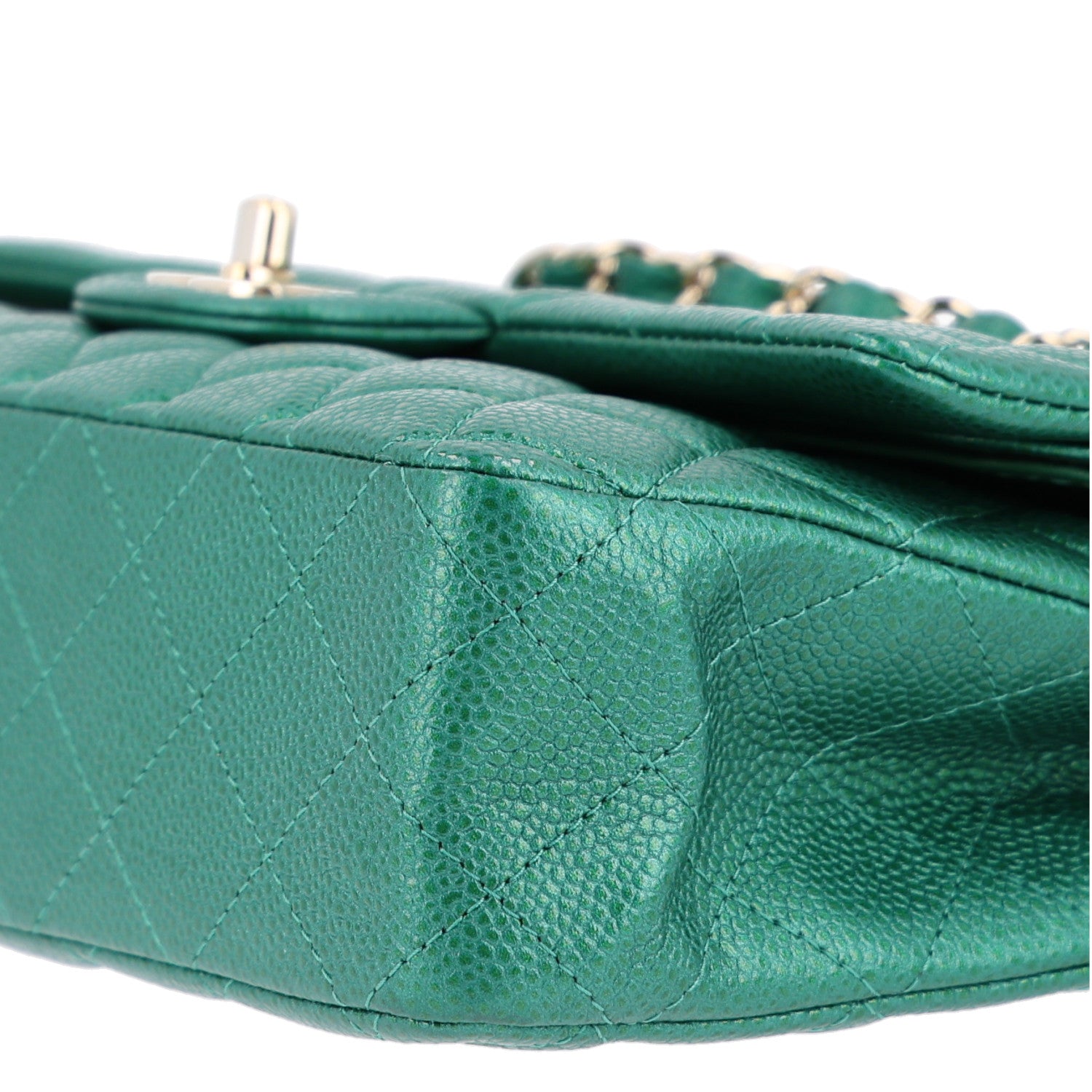 Chanel Metallic Caviar Quilted Medium Double Flap Green 3 of 11