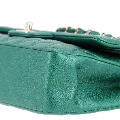 Chanel Metallic Caviar Quilted Medium Double Flap Green 3 of 11