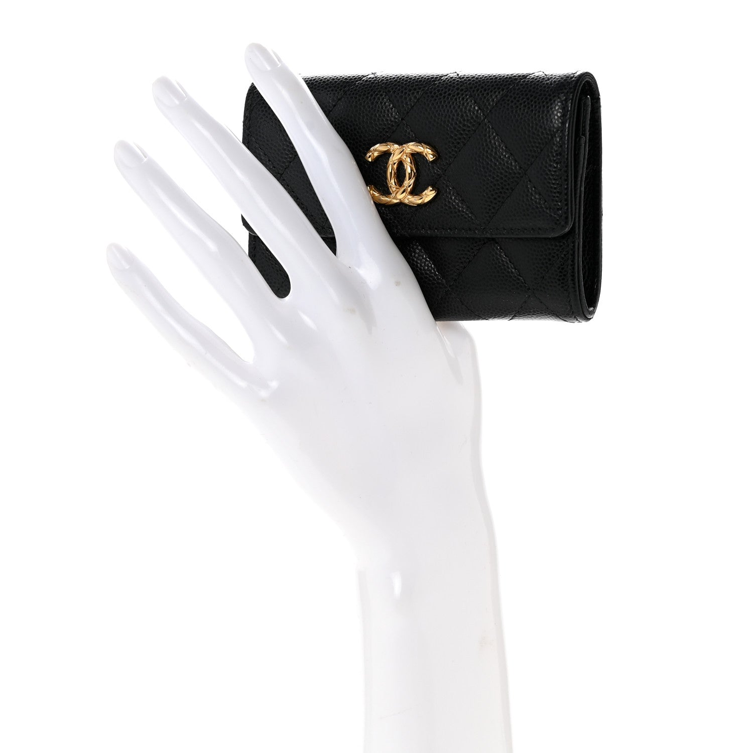 Chanel Caviar Quilted Chain CC Quilted Compact Flap Card Holder Black 2 of 10