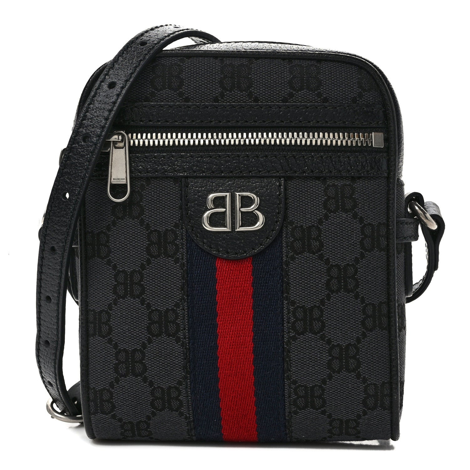 Gucci X Balenciaga BB Monogram Web Mini Ophidia Messenger Black 1 of 9