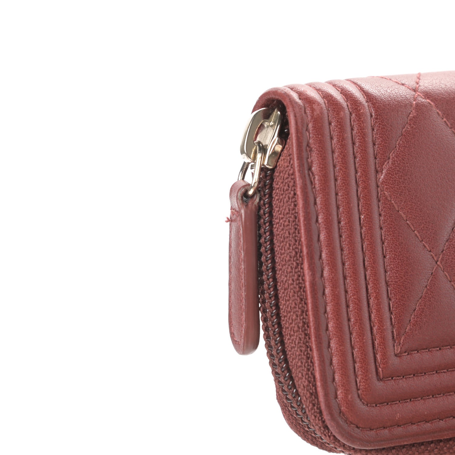 Chanel Lambskin Quilted Zip Around Boy Coin Purse Wallet Burgundy 8 of 10