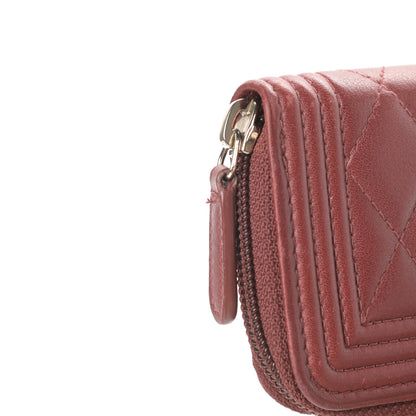 Chanel Lambskin Quilted Zip Around Boy Coin Purse Wallet Burgundy 8 of 10