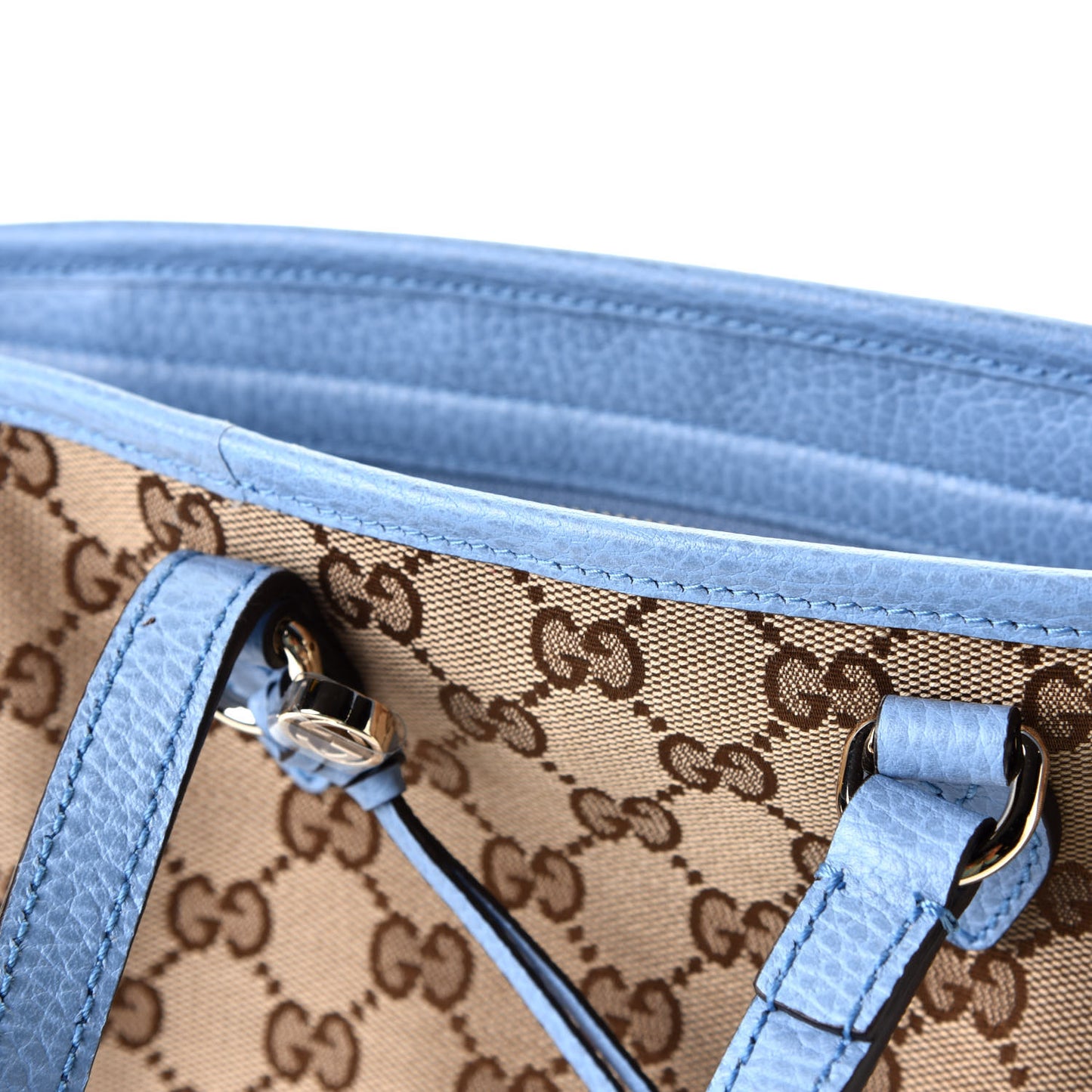 Monogram Dollar Calfskin Small Bree Tote Beige Ebony Mineral Blue