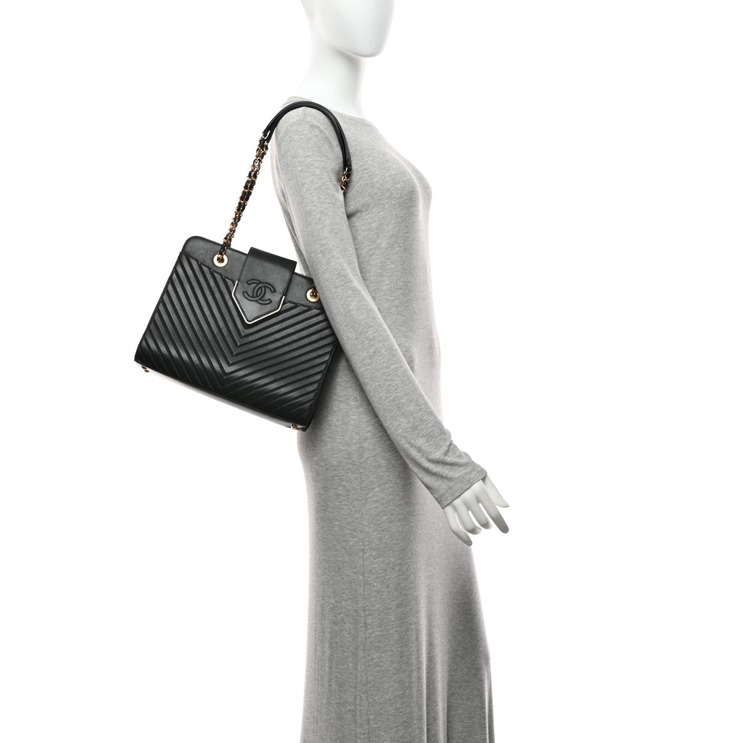 Chanel Shiny Sheepskin Chevron Quilted Collar and Tie Flap Black 2 of 10