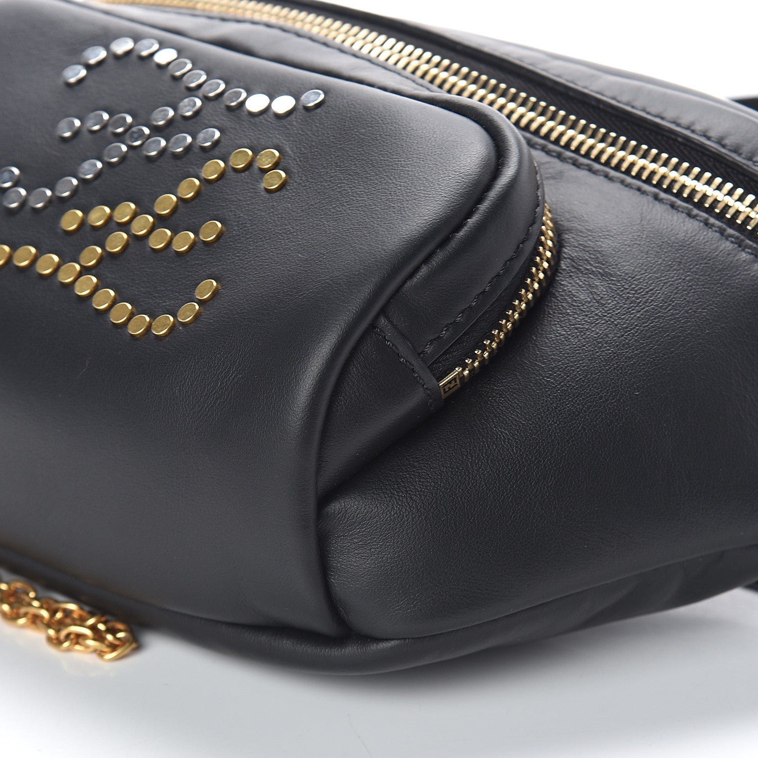Fendi Vitello Grace Karligraphy Studded Pocket Belt Bag Black 8 of 8