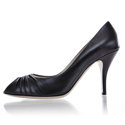 FASHIONPHILE SALVATOREFERRAGAMOLeatherMadreperlaPeepToeHeels10Black 1 of 6