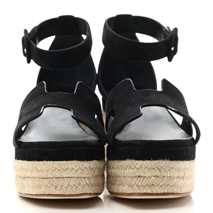 Hermes Suede Elda Espadrille Wedge Sandals 36 Black 2 of 8