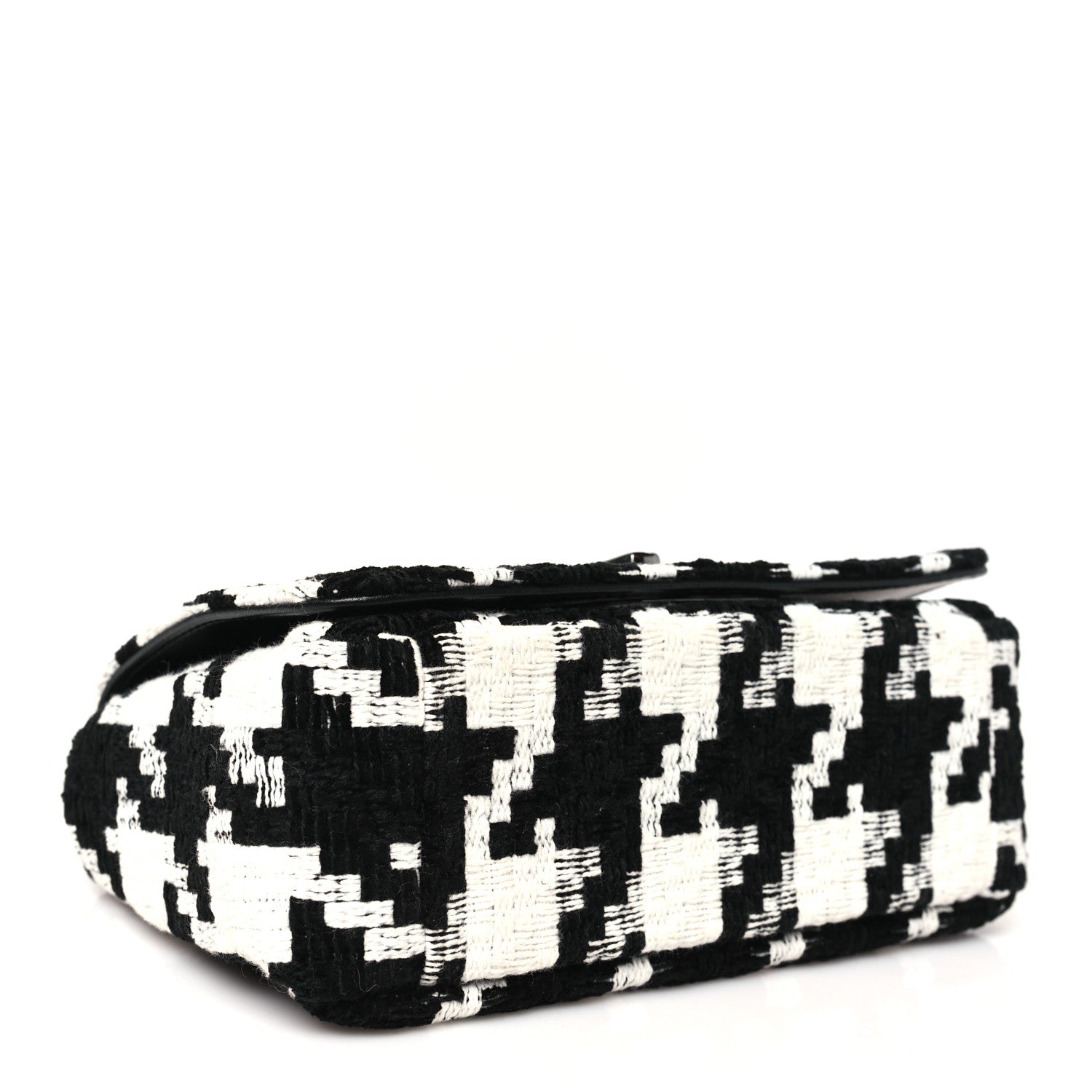 Christian Dior Tweed Macro Houndstooth Small Caro Bag Black White 4 of 10