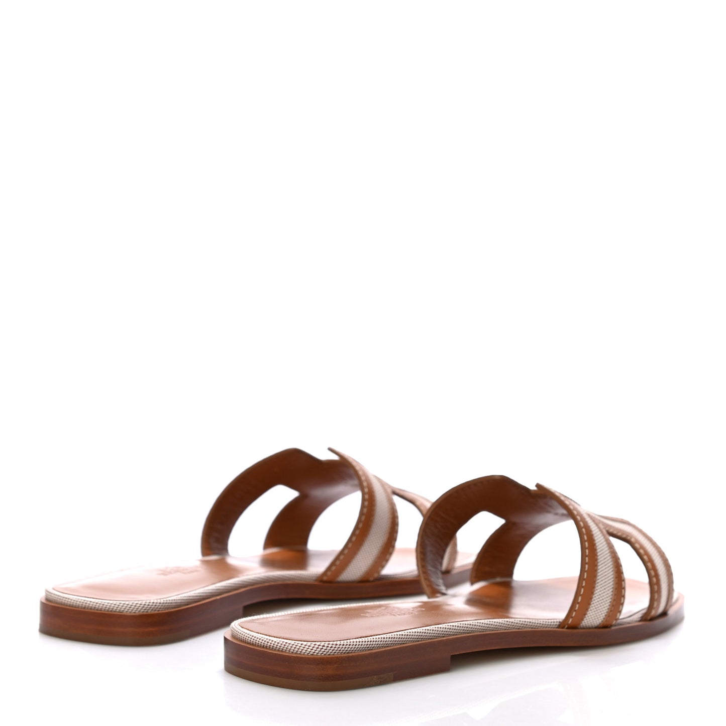 Calfskin Canvas Oran Sandals 38 Noisette Beige Dore