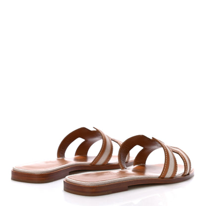 Hermes Calfskin Canvas Oran Sandals 38 Noisette Beige Dore 3 of 10