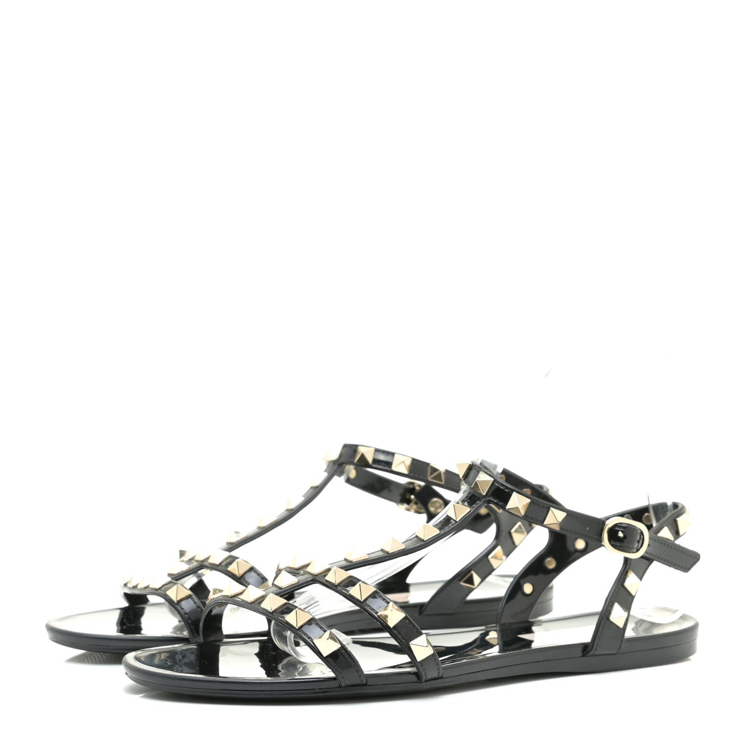 Valentino Garavani Patent Rockstud T-Strap Slingback Flat Sandals 38 Black 3 of 7