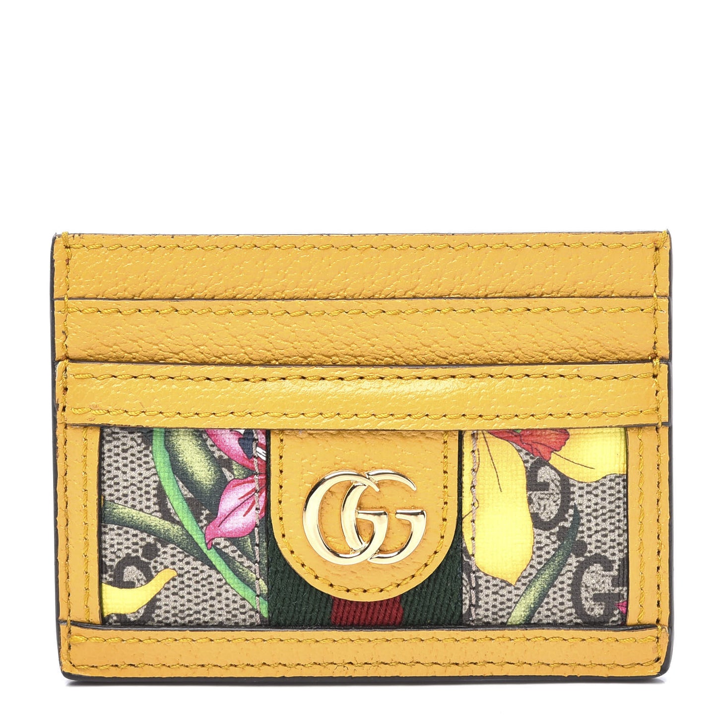 GG Supreme Monogram Flora Web Ophidia Card Holder Beige Multicolor Crop