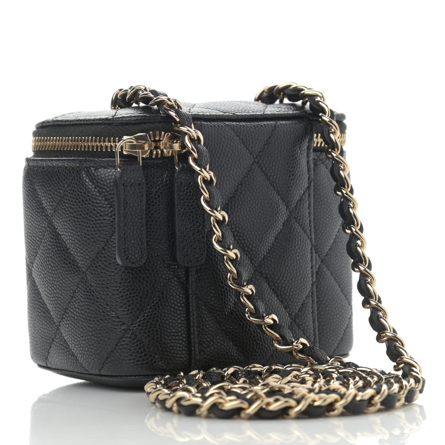 Caviar Quilted Mini Vanity Case With Chain Black