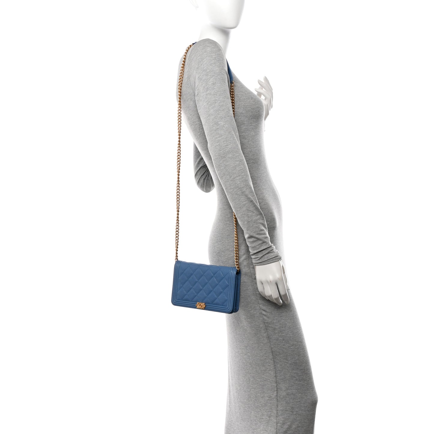 Caviar Quilted Boy Wallet On Chain WOC Blue