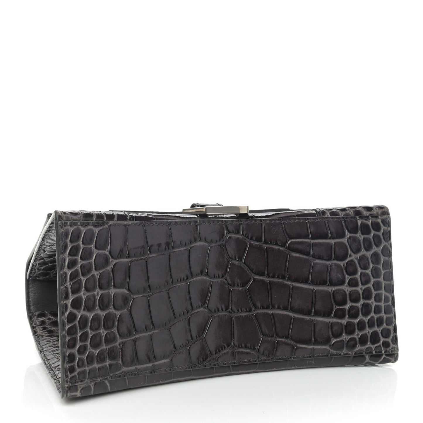 Shiny Calfskin Crocodile Embossed Small Hourglass Top Handle Bag Dark Grey