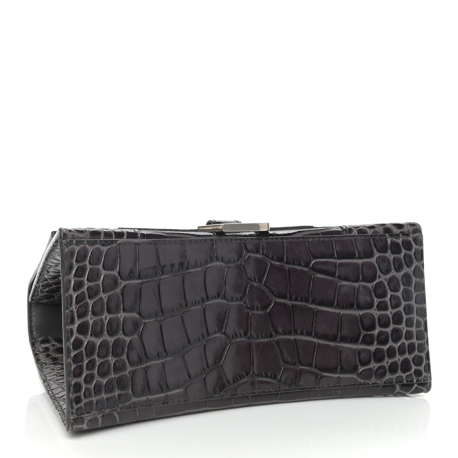 Balenciaga Shiny Calfskin Crocodile Embossed Small Hourglass Top Handle Bag Dark Grey 4 of 11