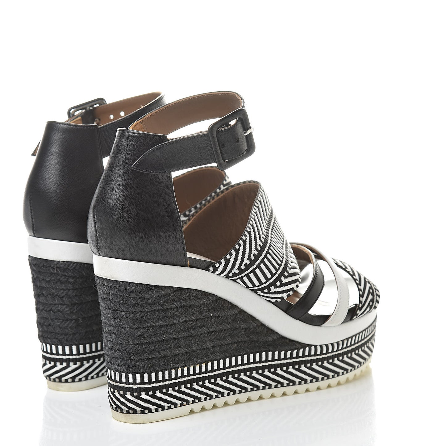 Toile Swift Roma Espadrille Wedge Sandals 37.5 Black White