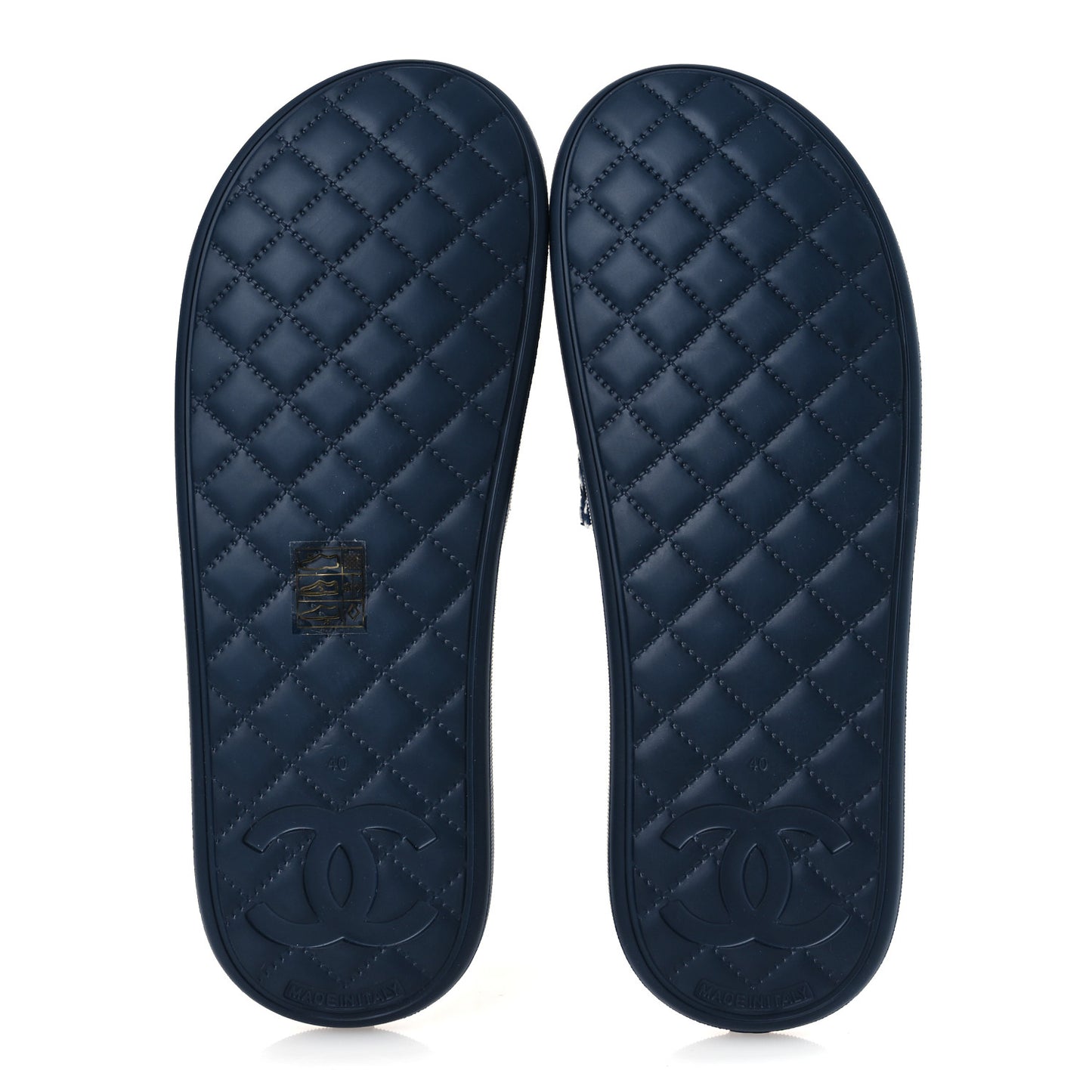 Tweed Rubber CC Flat Mules 40 Navy