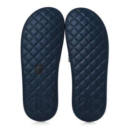 Chanel Tweed Rubber CC Flat Mules 40 Navy 7 of 10