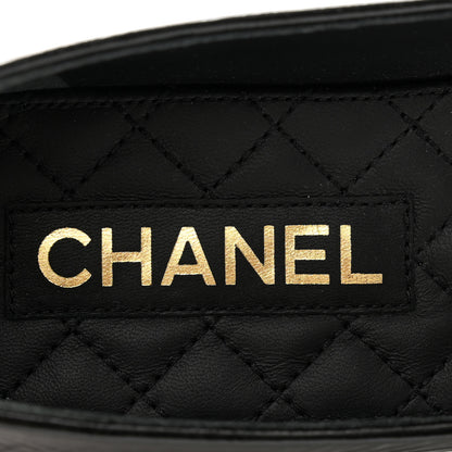 Chanel Shiny Lambskin Pearl Cap Toe Ankle Chain Ballerina Flats 39 Black 6 of 10
