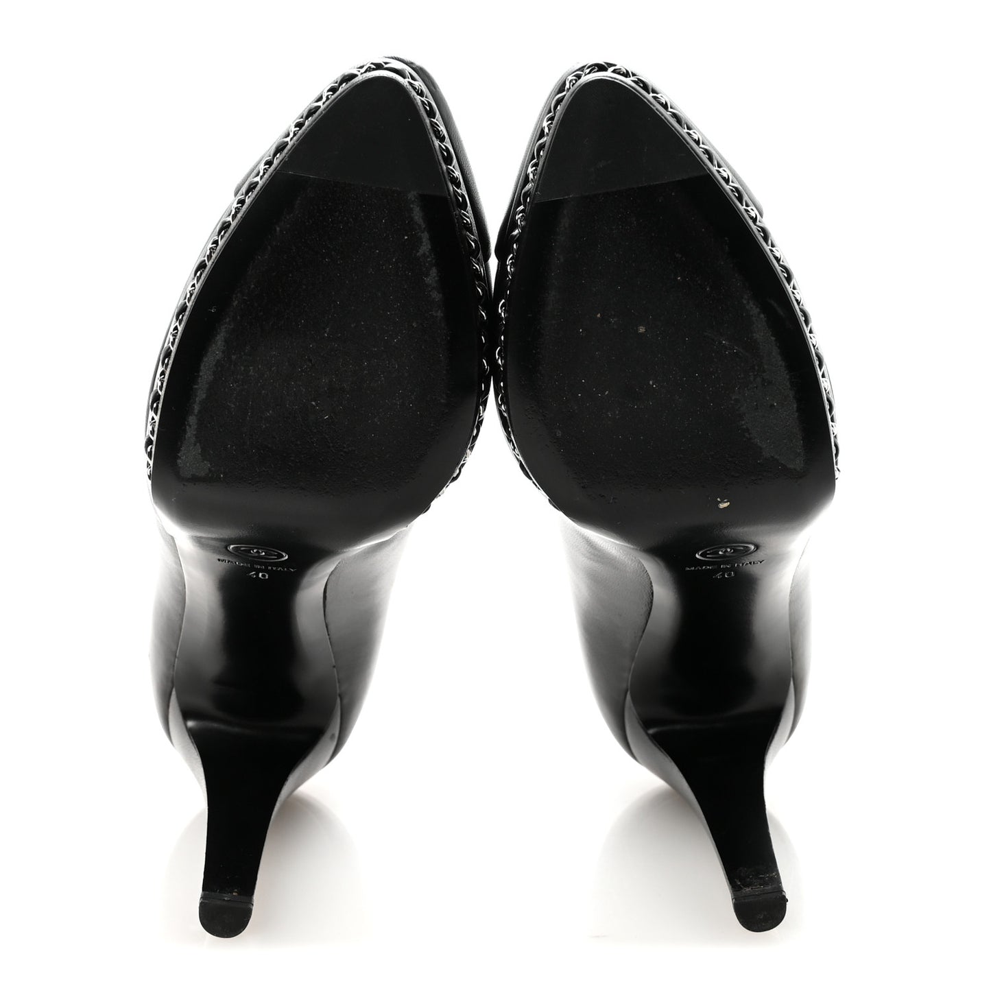 Lambskin CC Cap Toe Platform Chain Pumps 40 Black