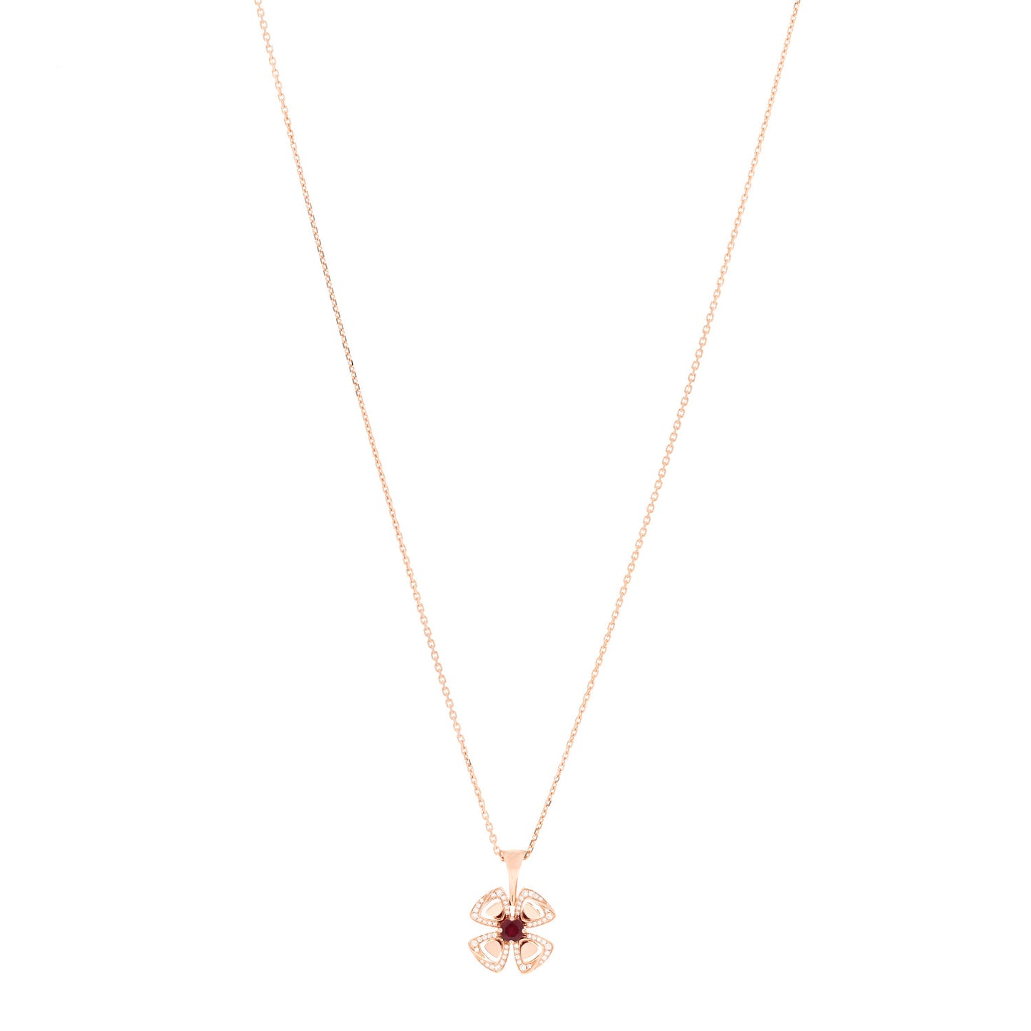18K Rose Gold Diamond Ruby Fiorever Pave Pendant Necklace