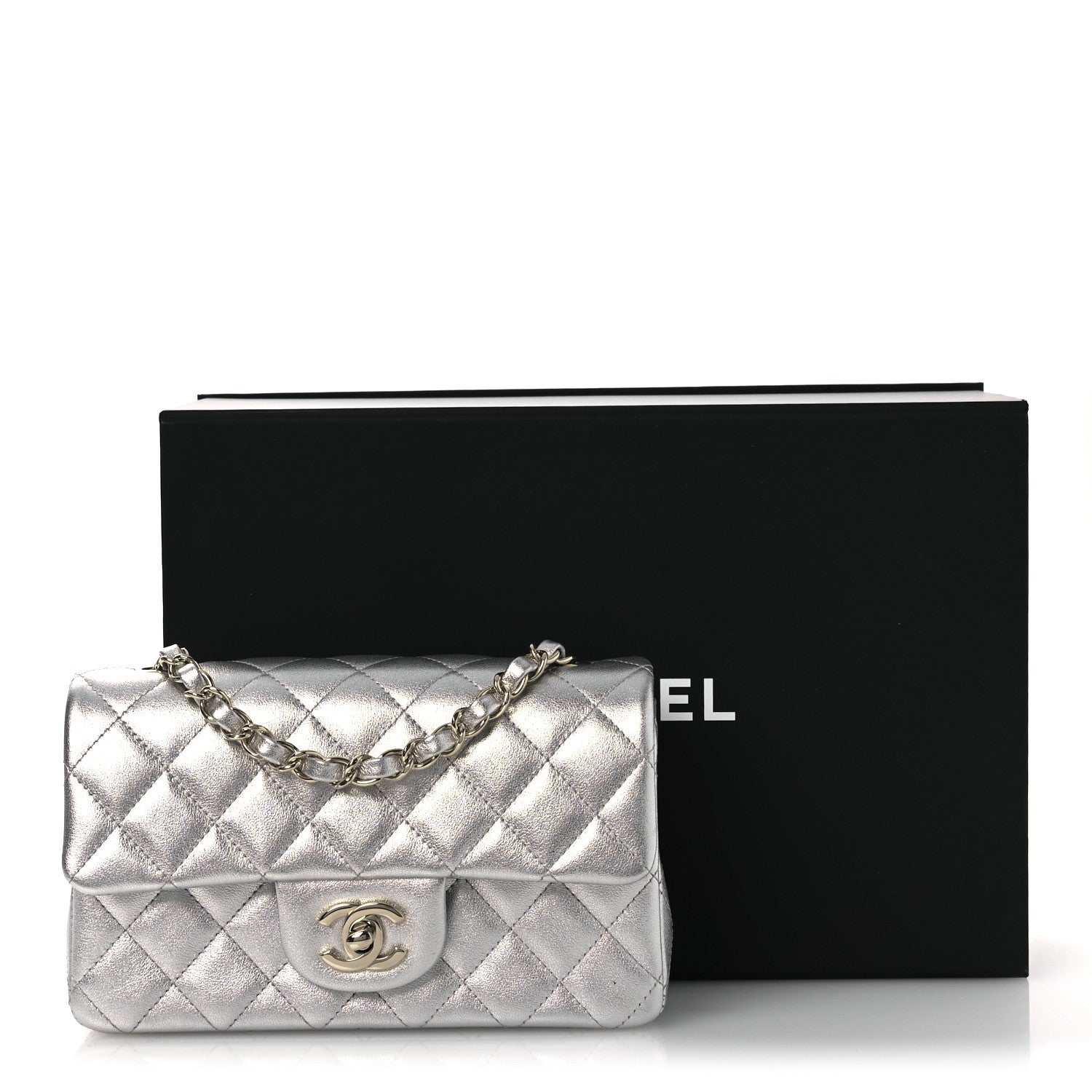 Chanel Metallic Lambskin Quilted Mini Rectangular Flap Silver 15 of 15