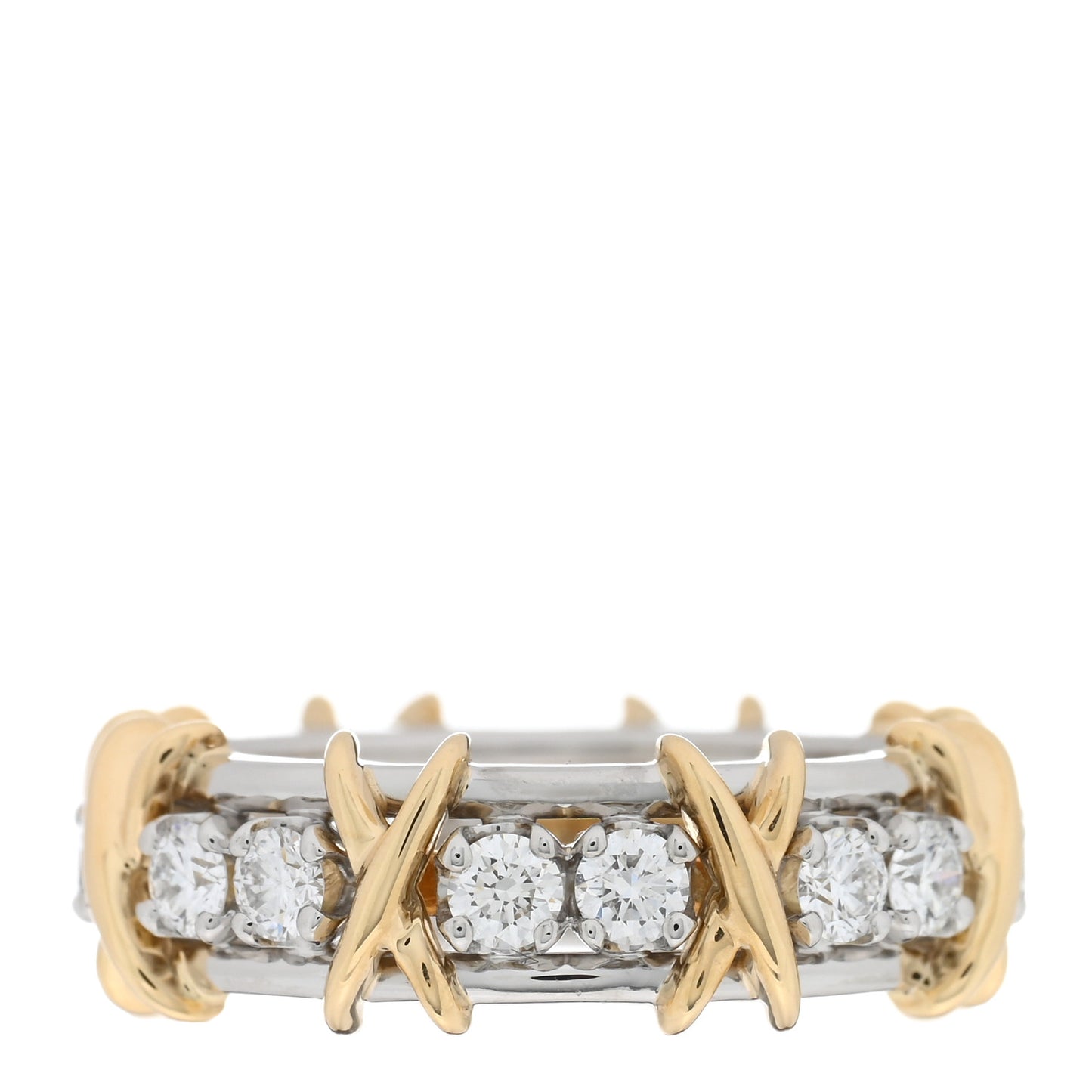 Platinum 18K Yellow Gold Diamond Schlumberger Sixteen Stone Ring 54 7