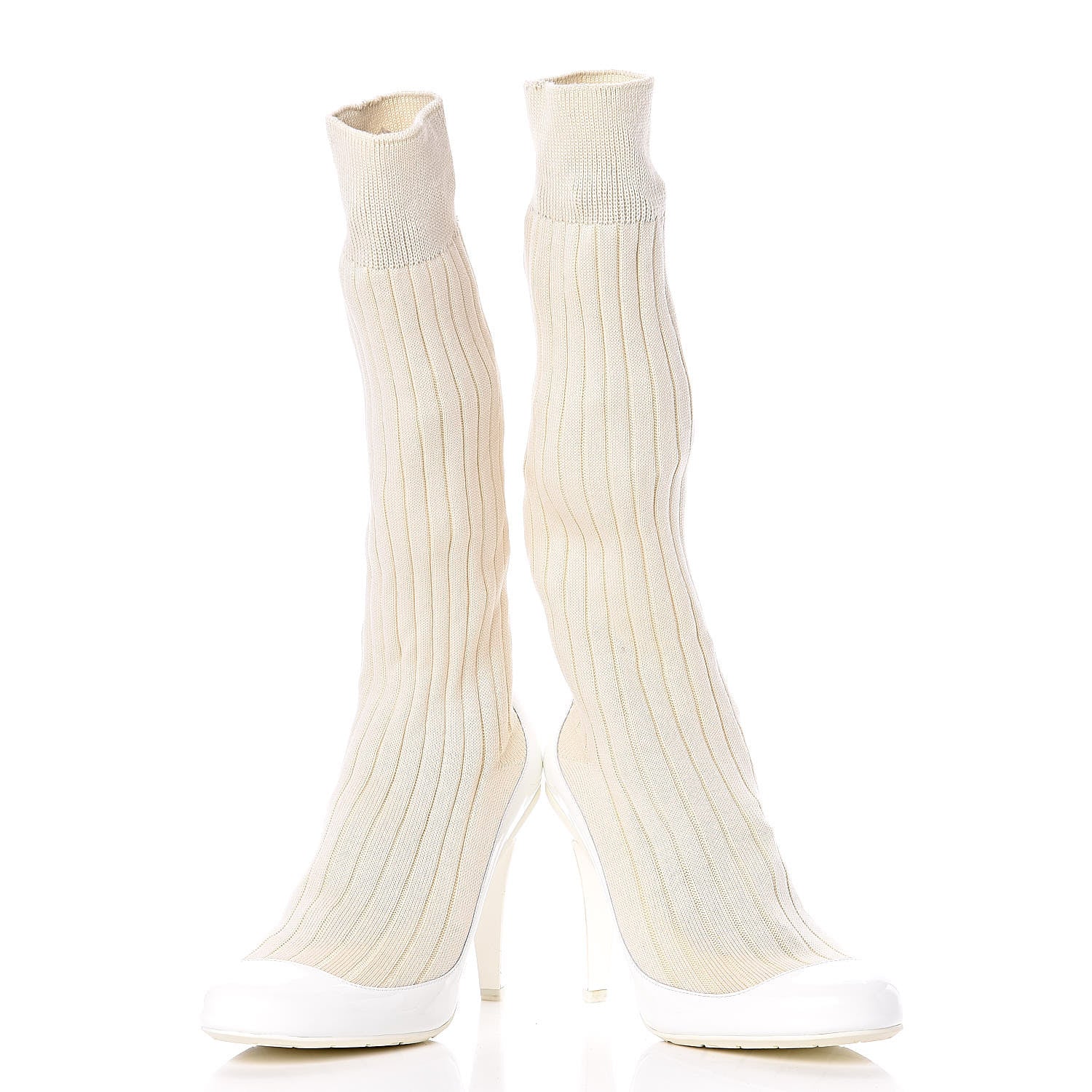Chanel Patent Knit Sock Boots 38 White 6 of 10