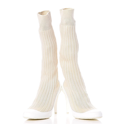 Chanel Patent Knit Sock Boots 38 White 6 of 10