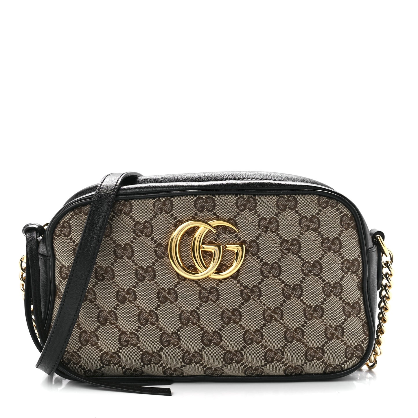 Monogram Matelasse Diagonal Small GG Marmont Chain Shoulder Bag Beige Black