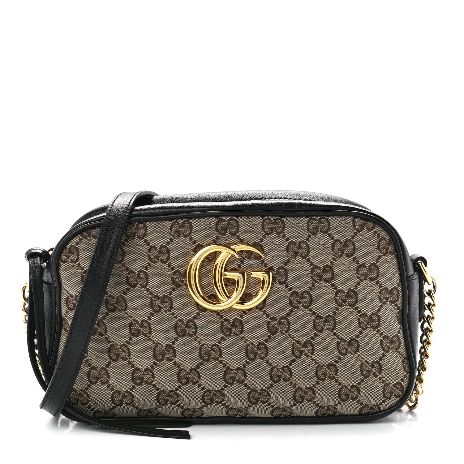 Gucci Monogram Matelasse Diagonal Small GG Marmont Chain Shoulder Bag Beige Black 1 of 12