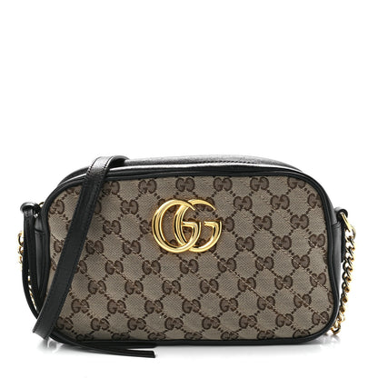 Gucci Monogram Matelasse Diagonal Small GG Marmont Chain Shoulder Bag Beige Black 1 of 12