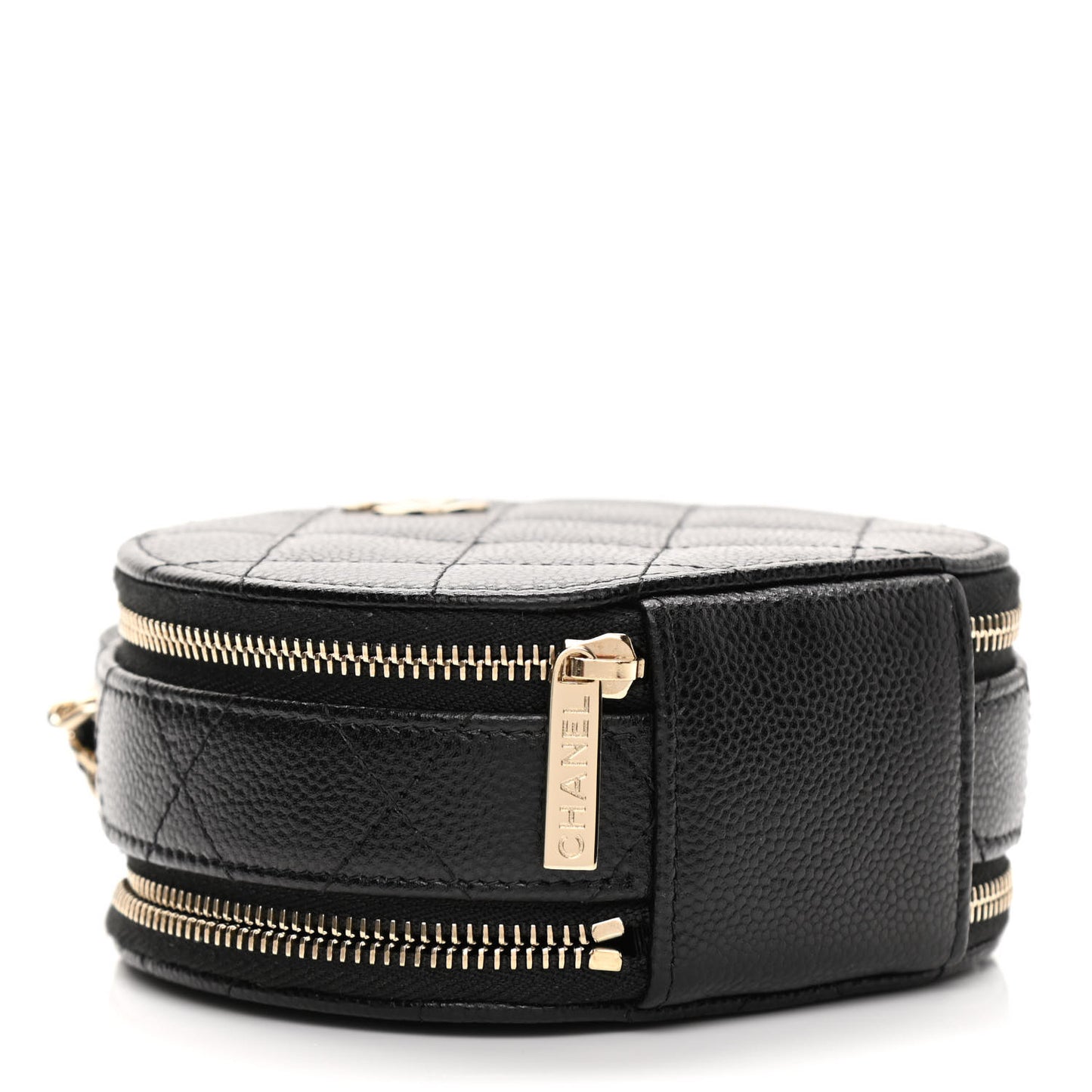 Caviar Quilted Round Handle With Care Vanity With Chain Black