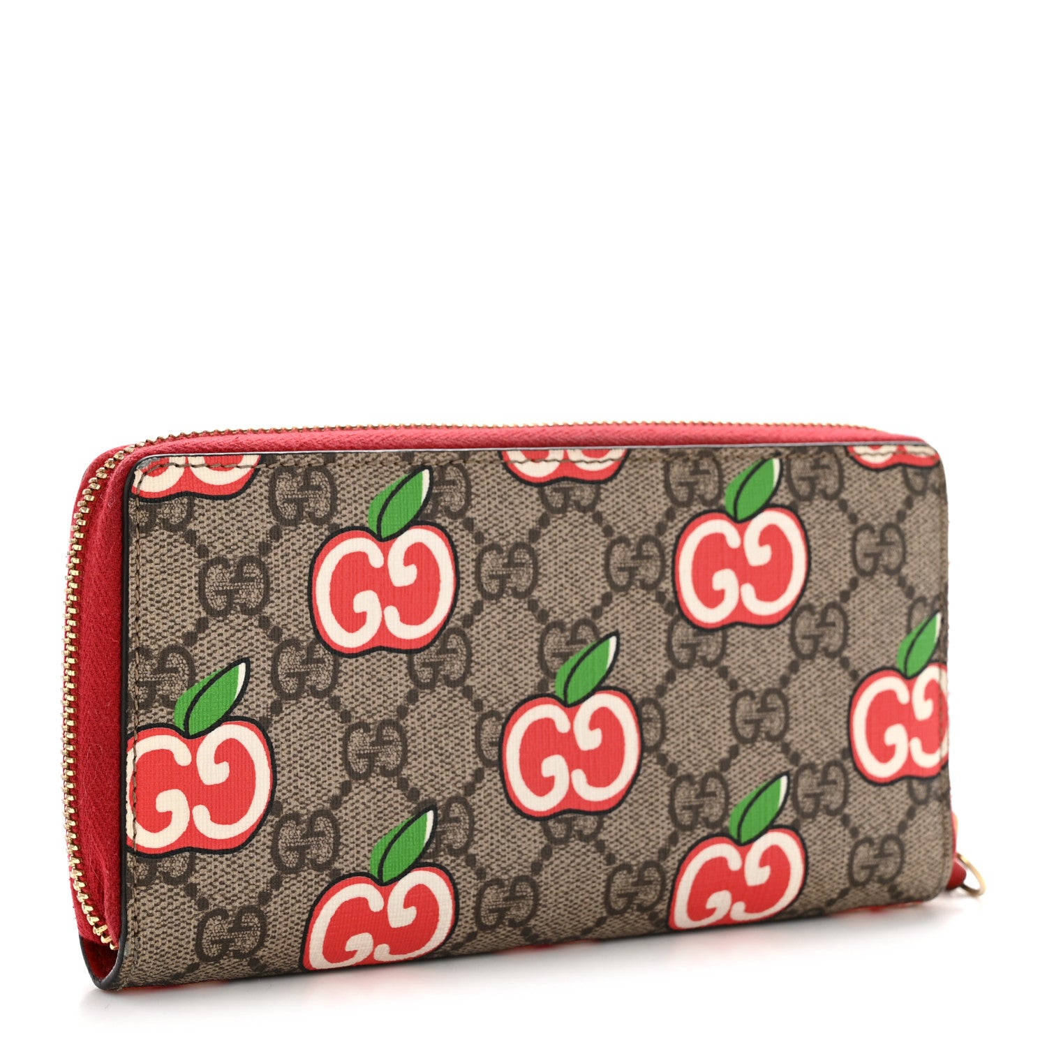 Gucci GG Supreme Monogram Apple Zip Around Wallet Beige Multicolor