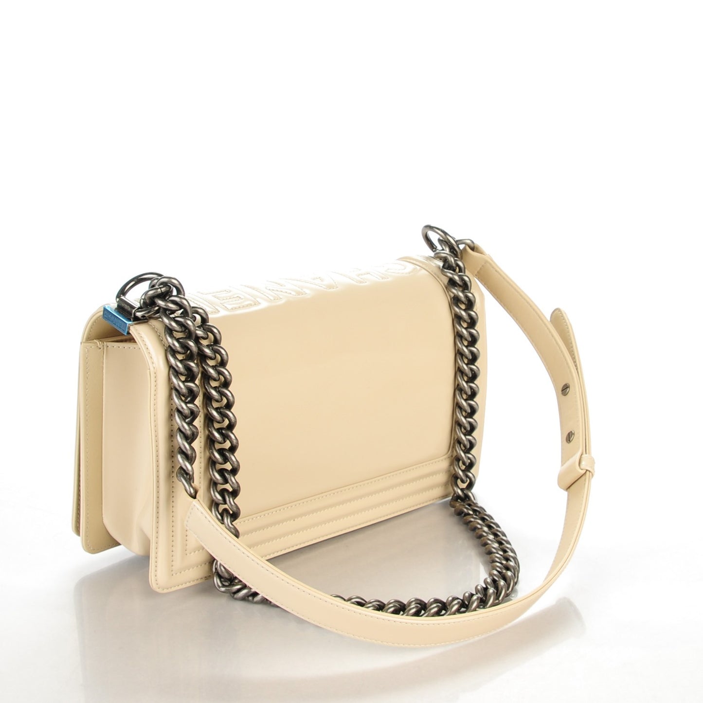 Glazed Calfskin Medium Boy Flap Light Beige