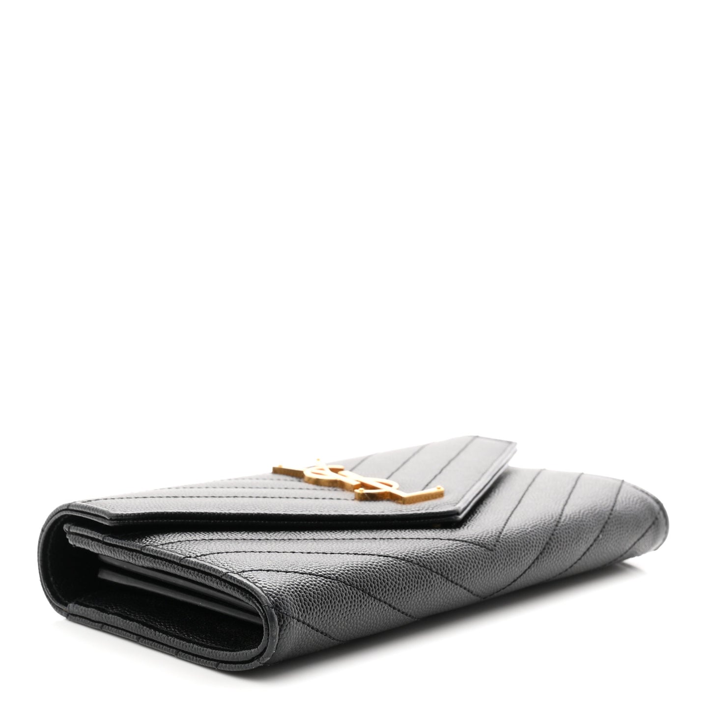Grain De Poudre Matelasse Chevron Monogram Flap Wallet Black